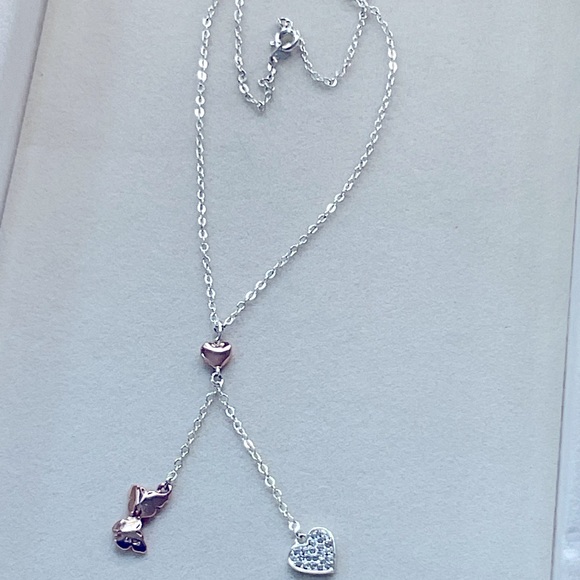 Silver & Rose Gold Tone Pendant Heart & Butterfly - Picture 7 of 8